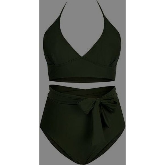 WOMEN'S STRETCH BIKINI 2 pc Swimsuit Plus Size 4XL Dark Green Vacation Beach - Picture 2 of 7